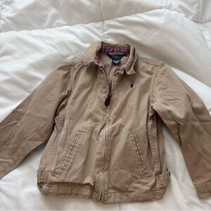 Children’s  Ralph Lauren cotton twill bomber jacket in khaki with plaid lining